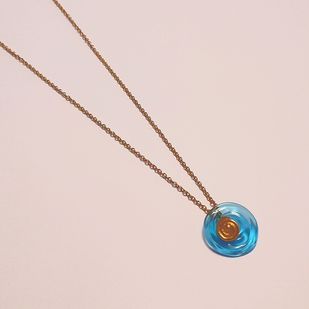 Unique Glass and 24k Plated Turquoise Necklace 23" Chain